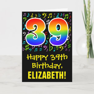 39th Birthday: Colourful Music Symbols + Rainbow 3 Card