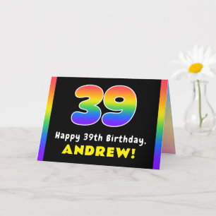 39th Birthday: Colourful Rainbow # 39, Custom Name Card