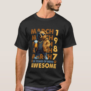 39th Birthday Cool Bear March 1987 Vintage 39 Year T-Shirt
