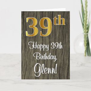39th Birthday: Elegant Faux Gold Look #, Faux Wood Card