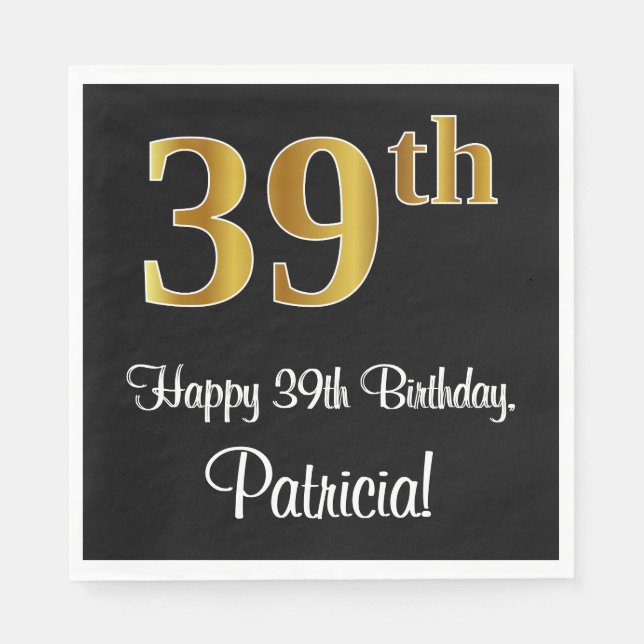 39th Birthday ~ Elegant Luxurious Faux Gold Look # Napkin (Front)