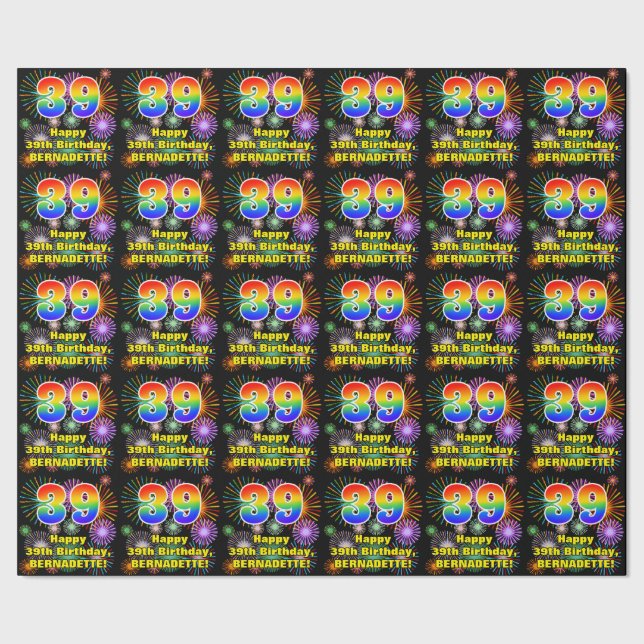 39th Birthday: Fun Fireworks, Rainbow Look # “39” Wrapping Paper (Seam)