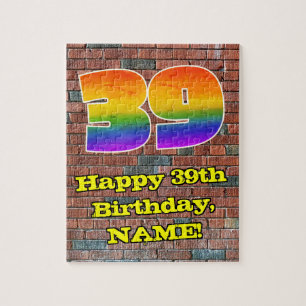 39th Birthday: Fun Graffiti-Inspired Rainbow 39 Jigsaw Puzzle