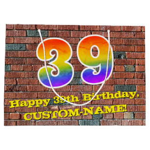 39th Birthday: Fun, Graffiti-Inspired Rainbow # 39 Large Gift Bag