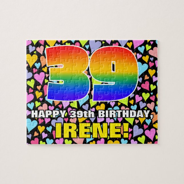 39th Birthday — Fun, Loving Heart Shapes + “39” Jigsaw Puzzle (Horizontal)