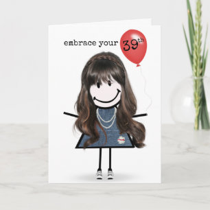 39th Birthday Girl with Red Balloon Card
