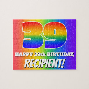 39th Birthday — Multicolored Rainbow Pattern “39” Jigsaw Puzzle