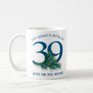 39th Birthday Or Anniversary Peacock Feather Coffee Mug