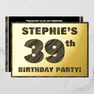 39th Birthday Party — Bold, Faux Wood Grain Text