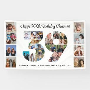 39th Birthday Party Number 39 Photo Collage Banner