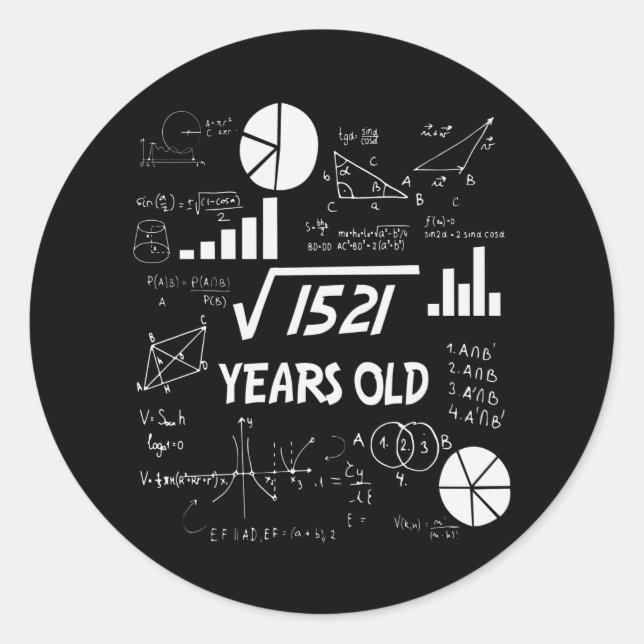 39th Birthday Square Root Math 39 Years Old Bday Classic Round Sticker (Front)