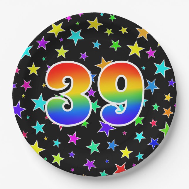 39th Event: Bold, Fun, Colourful Rainbow 39 Paper Plate (Front)