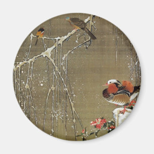 3. 雪中鴛鴦図, 若冲 Mandarin Duck in The Snow, Jakuchū Magnet