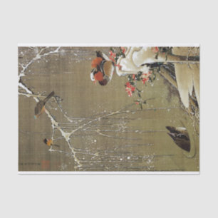 3. 雪中鴛鴦図, 若冲 Mandarin Duck in The Snow, Jakuchū Tissue Paper