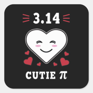 3.14 Heart Cutie Pi Funny Math Joke Square Sticker