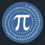 3.14 Number Spiral Blue Pi Day Classic Round Sticker<br><div class="desc">These Pi Day stickers features a 3.14 spiral Pi number and a Pi symbol. This design is in blue and white colours. The background colour is easy to customise inside the design tool. Also,  you can choose the shape of the sticker.</div>