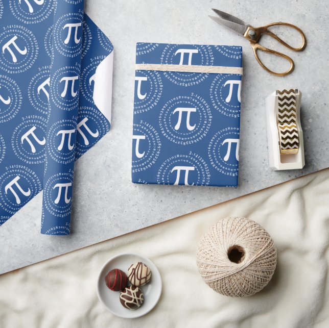 3.14 Pi Number Spiral Blue Pi Day Wrapping Paper (Crafts)