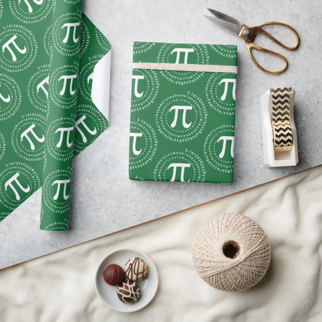 3.14 Pi Number Spiral Green Pi Day Wrapping Paper (Crafts)