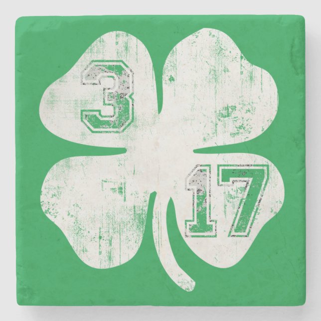 3/17 St Patricks Day Shamrock Stone Coaster (Front)