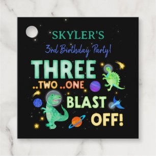 3 2 1 Blast Off Dinosaur Space 3rd Birthday Favour Tags