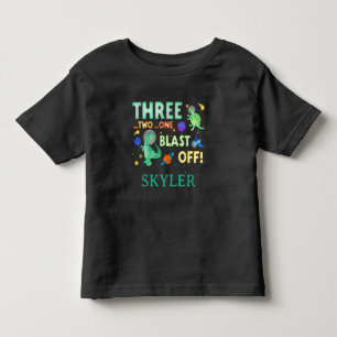 3 2 1 Blast Off Dinosaur Space 3rd Birthday Party Toddler T-Shirt