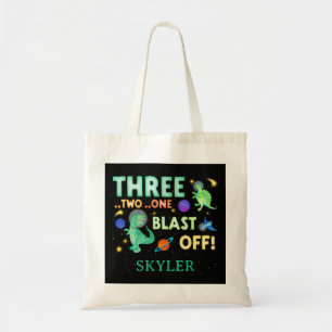 3 2 1 Blast Off Dinosaur Space 3rd Birthday Party  Tote Bag