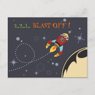 3,2,1 Blast Off, retro rocket Postcard