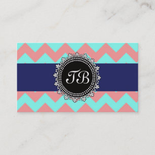3.5"x2.0" Business Card Chevron Seafoam&Salmon