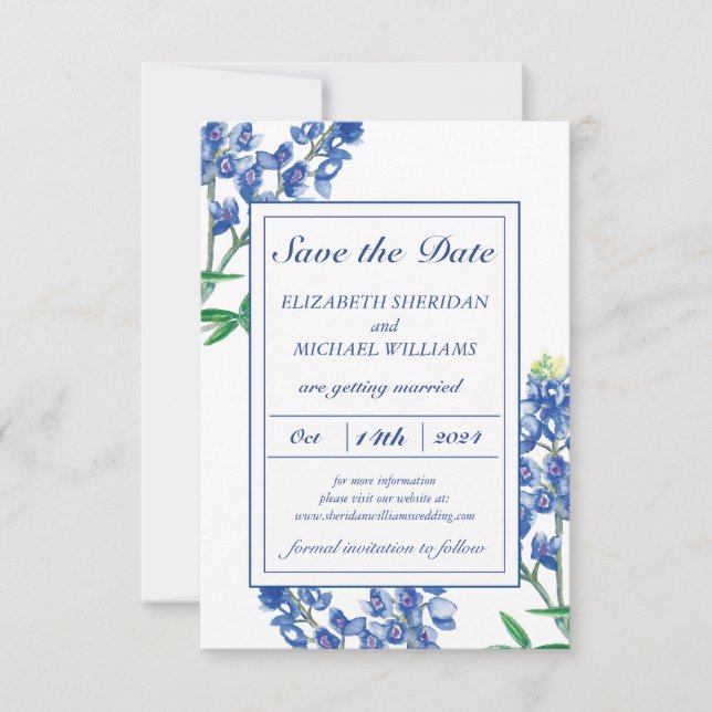 3.5" x 5" Bluebonnet Flat Save The Date Card (Front)