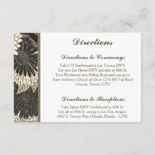 3.5 x 5 Direction Card Black Cream Daisies/Carnati