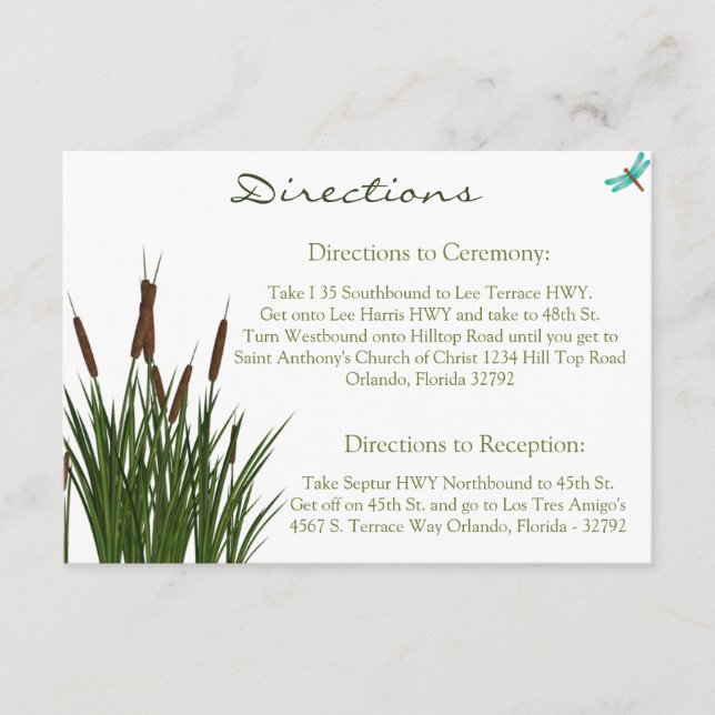 3.5 x 5 Direction Card Cattail/Dragonfly in Colour (Front)