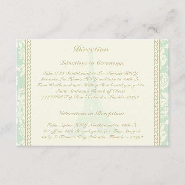 3.5 x 5 Direction Card Damask Paris (Front)