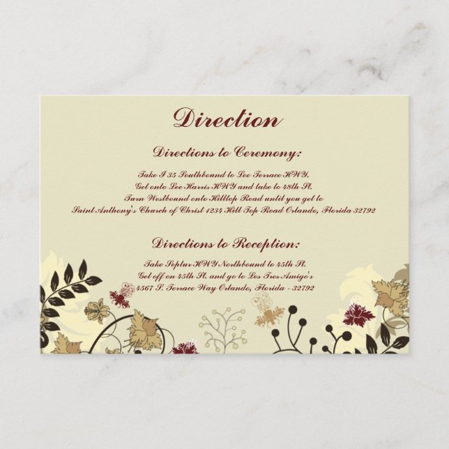 3.5 x 5 Direction Card  Fall Floral/Branches (Front)