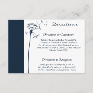 3.5 x 5 Direction Card Navy Blue Dandelion Flower
