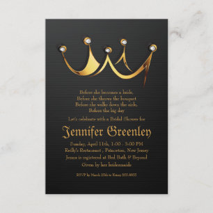 3.5" x 5" Gold Royal Queen Crown Bridal Shower Invitation