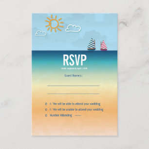 3.5 x 5 Ocean Sand Beach Theme Wedding RSVP Card