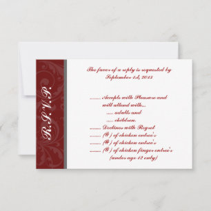 3.5 x 5 R.S.V.P Reply Card Dark Maroon Grey Swirls