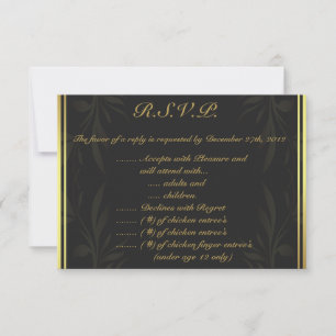 3.5 x 5 R.S.V.P Reply Card Gold and Black Damask