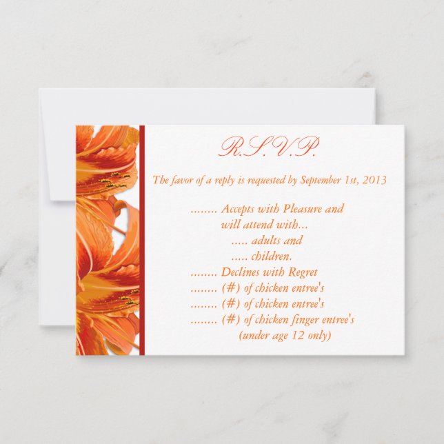 3.5 x 5 R.S.V.P Reply Card Orange Tiger Lilly w/St (Front)
