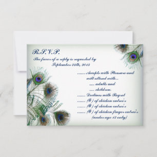 3.5 x 5 R.S.V.P Reply Card Peacock Feathers Blue