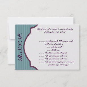 3.5 x 5 R.S.V.P Reply Card Teal Blue Damask/Stripe