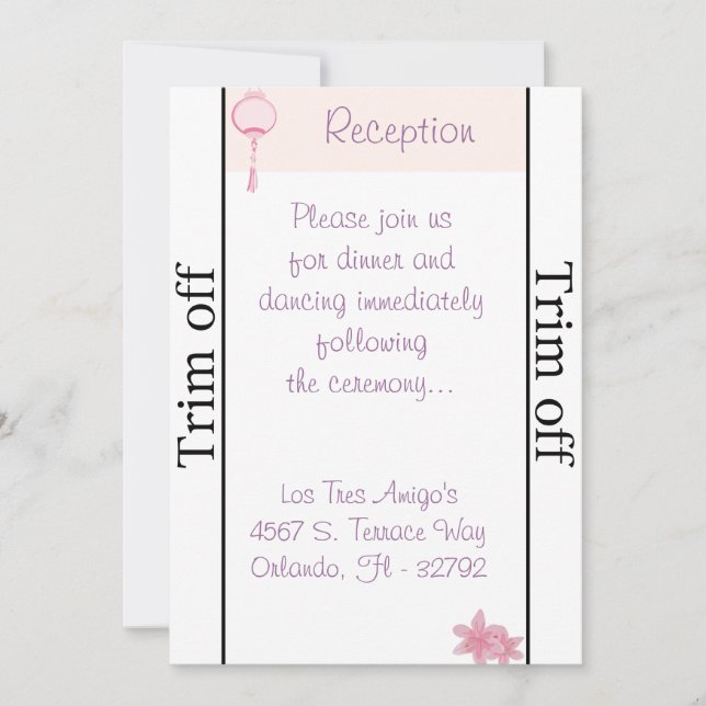 3.5 x 7 Reception Purple Pink Lantern/ Invitation (Front)
