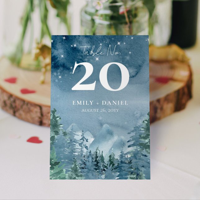 3.5x5.0 Dark Dusk Blue Mountains Wedding Budget Table Number (Dark Dusk Blue Mountain Wedding or Event Table Numbers Budget Friendly 3.5x5.0 Option)