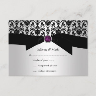 3.5x5 Black Silver Damask Purple Jewel RSVP Card