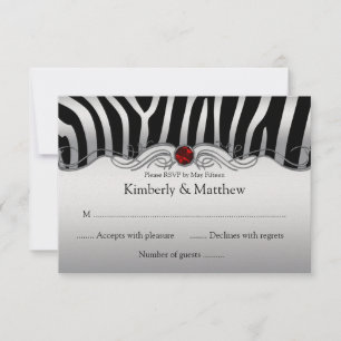 3.5x5 Black Silver Zebra Red Jewel RSVP Card