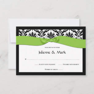 3.5x5 Black White Damask Lime Green RSVP Card