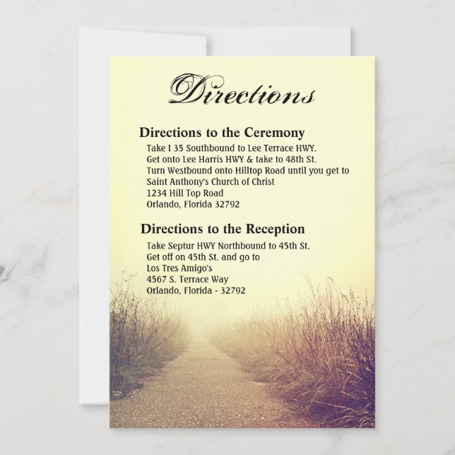 3.5x5 Directions Card Sunrise Pathway Walkway Path (Front)