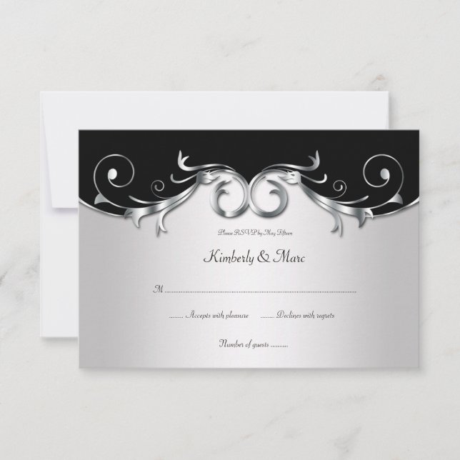 3.5x5 Elegant Black and Silver RSVP (Front)