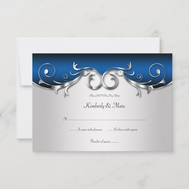 3.5x5 Elegant Blue and Silver RSVP Card (Front)