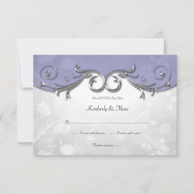 3.5x5 Elegant Purple Silver Leaves Overlay RSVP (Front)